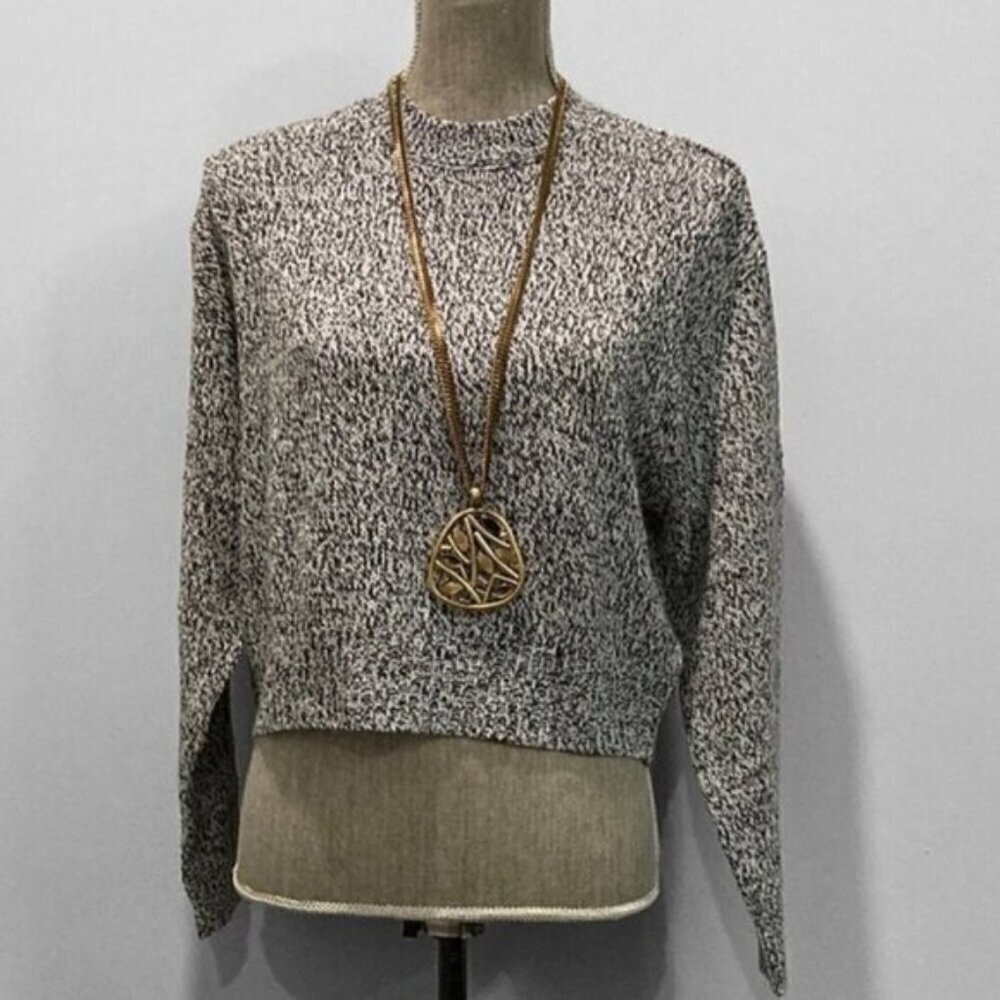 H&M Black Marbled Knit Crew Neck Sweater